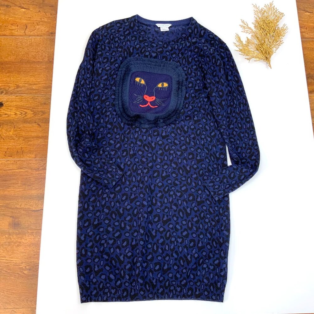 Little Mark Jacobs Girls Navy Blue Leopard Printed Sweater Dress Sz 12